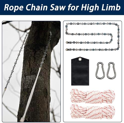 53 Inch High Reach Tree Limb Hand Rope Saw, 68 Sharp Teeth Blades on Both Sides, Folding Rope Chain Saw, High Limb Pocket Chainsaw