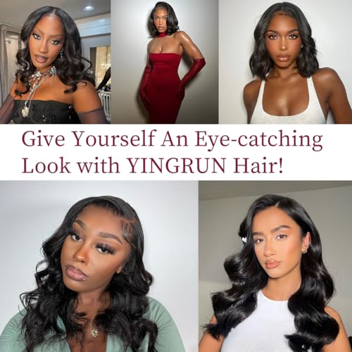 Bob Wig Human Hair 13x4 Body Wave Lace Front Wigs Human Hair 180% Density Lace Front Wigs Human Hair Pre Plucked Human Hair Wigs for Black Women Wigs Human Hair with Baby Hair (14 Inch, Natural Black)