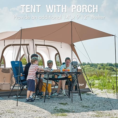 PORTAL 8 Person Family Camping Tent with Porch, Weather Resistant Camping Tents with Rainfly, Large Cabin Tents with 2 Room, Easy Set Up Tent for Outdoor Camping, Backyard