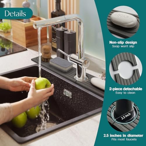 Diatomite Stone Sink Candy - Instant Dry Stone Sink Tray around Faucet, Prevents Moisture Buildup - Faucet Splash Guard for Bathroom Counter [Dark Grey, 20" x 3.9"]