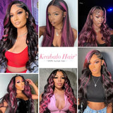 KeaBalo Ombre Lace Front Wig Human Hair Skunk Stripe Human Hair Wigs 13x4 Hd Lace Frontal Body Wave Highlight Pink Human Hair Wig Pink and Black Colored Wigs Human Hair 180% Density 22 Inch