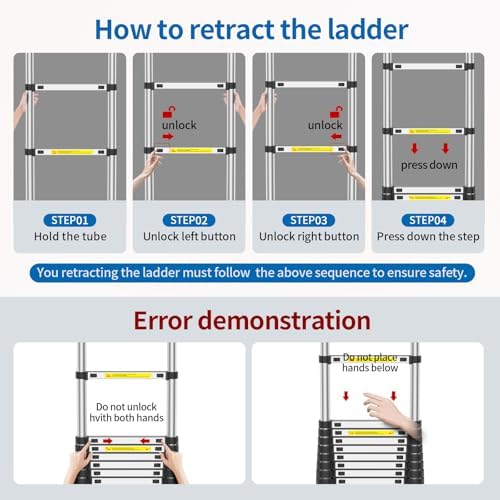 Telescoping Ladder,12.5 FT Extension Ladder, Heavy Duty 330lbs Max Capacity, Multi-Purpose Collapsible Ladder for RV or Outdoor Work Black