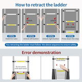 Telescoping Ladder,12.5 FT Extension Ladder, Heavy Duty 330lbs Max Capacity, Multi-Purpose Collapsible Ladder for RV or Outdoor Work Black