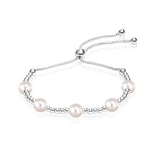 LeCalla 925 Sterling Silver Pearl Bracelets for Women | Adjustable Slider Simulated Pearl Beaded Bolo Bracelet Jewelry Gifts for Mom Wife