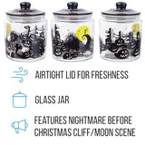 Silver Buffalo Disney Tim Burton Nightmare Before Christmas Moon Hill Graveyard Scene Jack Skellington and Sally Glass Cookie Snack Candy Jar with Lid (Small)
