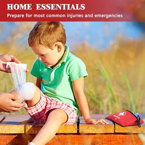 Mini First Aid Kit - 140 Piece Small First Aid Medical Kit for Car, Home, Office, Travel, Camping, Sports, Outdoor, School - Emergency First Aid Supplies and Survival Kit