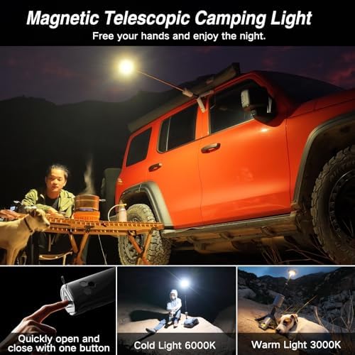 Camping Light Telescopic, Collapsible Magnetic Camping Lantern with 12000mAh Battery, Telescoping IPX6/IPX7 Waterproof Flashlights, Camping Lamp for Emergency, Camping, Hiking (Desert Yellow)