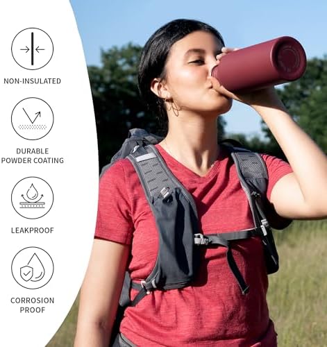 Bambaw Non-insulated 32 oz Water Bottle, Reusable Water Bottle Red, Single Wall Stainless Steel Water Bottle, Travel Water Bottle 32oz, Metal Water Bottle with Handle – Red Berry