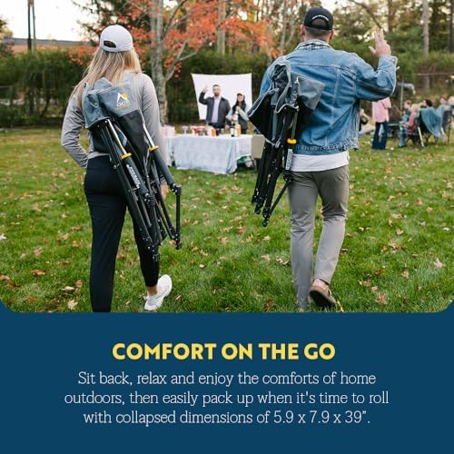 GCI OUTDOOR Kickback Rocker Camping Chair | Portable Folding Rocking Chair with Durable Armrests, Drink Holder & Relaxed Lowered Seat for Comfort — Heathered Royal