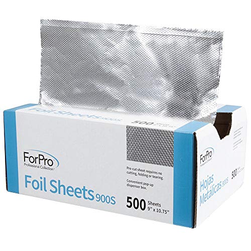 ForPro Professional Collection Embossed Foil Sheets 900S, Aluminum Foil, Pop-Up Dispenser, for Hair Color Application and Highlighting, Food Safe, 9” W x 10.75” L, 500-Count (Pack of 6)