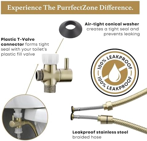 Purrfectzone Bidet Sprayer for Toilet, Handheld Bidet Sprayer Kit, Easy-to-Install Toilet Handheld Shower, Hand Held Stainless Steel Shattaf with Adjustable Flow, Cloth Diaper Set-Brushed Gold