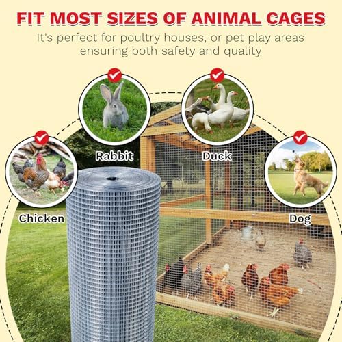 Hardware Cloth,1/4inch 48inx100ft 23 Gauge,Double-Layer Hot-Dip Galvanizing After Welding,Chicken Wire Fence Wire Mesh Fence Poultry Netting Garden Fence Tree Guard Rolls