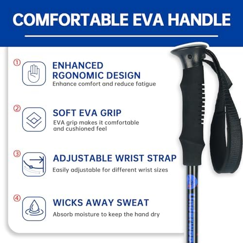 Collapsible Trekking Poles 2 Pack - Adjustable Aluminum Hiking Poles, Lightweight Nordic Walking Sticks for Women, Men, Seniors, Kids, Backpacking