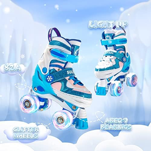 SULIFEEL Rainbow Unicorn 4 Size Adjustable Light up Roller Skates for Girls Boys for Kids