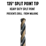 Drill America 21/64" High Speed Steel Black & Gold KFD Split Point Drill Bit (Pack of 6), KFD Series