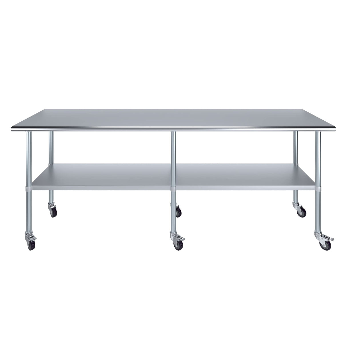 AmGood 24 in. x 96 in. Stainless Steel Work Table with Wheels | Metal Kitchen Food Prep Table | NSF