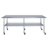 AmGood 24 in. x 96 in. Stainless Steel Work Table with Wheels | Metal Kitchen Food Prep Table | NSF