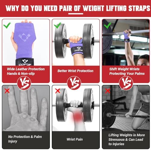 Weight Lifting Wrist Strap, Double Layer Leather Wrist Strap for Deadlift and Powerlifting, Adjustable Neoprene Padded Gym Workout Lifting Hooks (Pair)