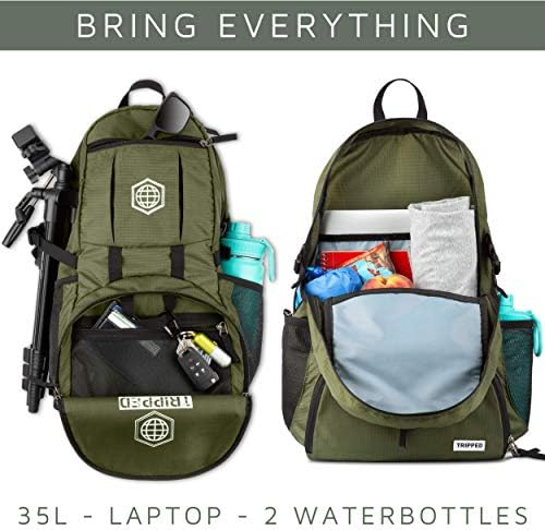 TRIPPED Travel Gear Traveling Backpack- Foldable collapsible lightweight backpack for travel (Green) 35 liters