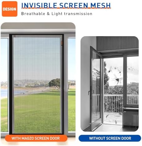 MAGZO Magnetic Screen Door Fits Door Size 34 x 78 Inches(Black), Screen Size 36 x 79 Inch Polyester Curtain Side Opening Mesh Broader View for Patio Access