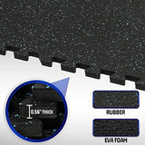 SUPERJARE 0.56'' Thick 12 Pcs 48 Sq Ft Rubber Top Exercise Equipment Mats, High Density EVA Foam Mats with Rubber Top, Interlocking Gym Flooring for Home Gym, Protective Workout Mat, Black/Blue