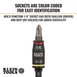 Klein Tools 32768 Impact Driver Set, 3-in-1 SAE Impact Socket and Bit Holder, Flip Socket with Nut Drivers in 1/4 and 5/16 Hex Sizes, 3 and 5-Inch Lengths, 2-Piece