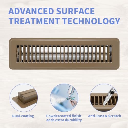 2 Pack Floor Register 2" x 12" Inch Heavy Duty Floor Vents, Metal Heat Air Vent Covers Rust Proof Finish Floor Vent Covers for Home Heater Floor Registers Grilles & Vents (Brown)