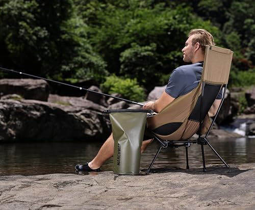 MARCHWAY Lightweight Folding High Back Camping Chair with Head Support, Stable Portable Compact for Outdoor Camp, Travel, Beach, Picnic, Festival, Hiking, Backpacking (Highback Khaki)