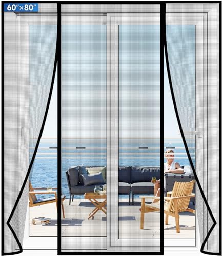 Magnetic Screen Door Upgraded PET Mesh Stronger Than Fiberglass and Polyester,Hands Free,Keeps Bugs Out,Pet & Kid Friendly,Suitable for Sliding Door,Large Patio Door and French Door-60''x80''