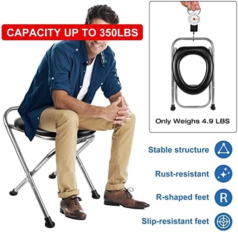 Upgraded Heavy Duty Stainless Steel Portable Toilet for Camping, Sturdy 350LBS Camp Toilet Portable, Portable Camping Toilet with Soft Seat/Toilet Bags, Black Folding Toilet for Hiking, Travel