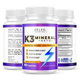 Zelso K3 Mineral Capsules - 60 Count, Advanced Ketogenic Weight Loss and Energy Support Formula, Natural Ingredients, GMP Quality, Vegan and Eco-Friendly