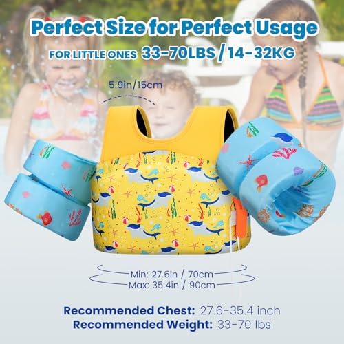HeySplash Swim Vest for Kids, Toddler Pool Floaties Fit 20-50/70 Lbs, Children Swimming Vest with Adjustable Strap, Swim Jacket Water Wing Arm Float, Puddle Sea Beach Boat Jumper Boy Girl Baby