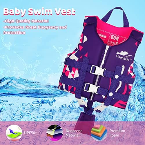 Gogokids Toddler Swim Vest, Kids Float Jacket for 20-30-40-50 lbs Girls and Boys, Float Swimwear with Duel Adjustable Safety Strap, for 2-9 Year Old Children