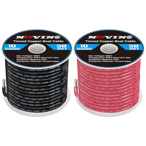 10 Gauge Marine Wire Include 10 AWG 50FT Red & 50FT Black,10 Gauge Marine Grade Wire Tinned Copper Electrical Cable for Automotive Boat Speakers Battery Lighting Solar Panel Camper Trailer