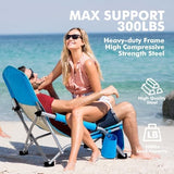 AKSOUL Folding Beach Chair for Adults: Low/High Back Chairs with Carry Bag - Extra Wide Seat Chair with Comfortable Pillow & Storage Pocket (1 Pack & 2 Pack, Blue)
