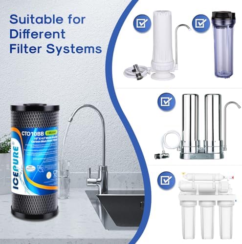 ICEPURE 10"X4.5",1 Microns Whole House Sediment Activated Carbon Water Filter Compatible with Dupont WFHDC8001,EP Series,EPM Series,CB-BB-10, GE FXHTC, GXWH40L, GXWH35F, GNWH38S, CTO10BB,3PACK