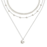 Zeffy Layered Silver Pearl Necklaces for Women Silver Plated Dainty Layered Tiny Single Pearl Choker Trendy Cute Silver Necklace Stack Wedding Jewelry Sets for Women Bridesmaid Gifts