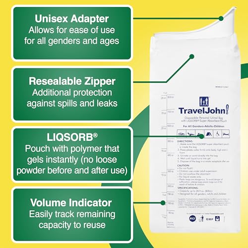 Resealable Disposable Urinal for All Genders, Adults, & Children (TJ1N-C) - 6 Pack