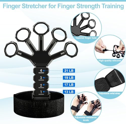 Grip Strength Trainer(5 Pack) with Finger Exerciser, Hand Grip Strengthener, Finger Stretcher,Grip Ring & Stress Relief Ball for Muscle Building and Injury Recover with Carry Bag