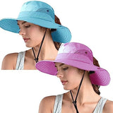 ZOORON Women's Ponytail Safari Sun Hat,Wide Brim UV Protection Outdoor Bucket Hat,Foldable Beach Summer Fishing Hat