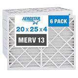 Aerostar 20x25x4 MERV 13 Pleated Air Filter, AC Furnace Air Filter, 6 Pack (Actual Size: 19 1/2"x24 1/2"x3 3/4")