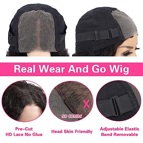 Jenniferita 26 Inch Wear and Go Glueless Wigs Pre Plucked 200% Density Deep Wave Lace Front Wigs Human Hair for Women Transparent Closure Wigs Natural Color