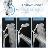 Dual Handheld Shower Head Combo, 2-in-1 Rain Shower Heads System 8 Inch Rainfall Shower Head and 10 Modes High Pressure Hand Held Showerhead with Built-in Power Wash