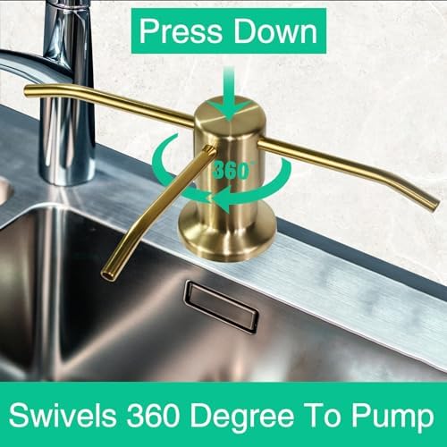 Soap Dispenser for Kitchen Sink, Built in Sink Soap Dispenser, Countertop Soap Dispenser Pump with 47" Extension Tube kit, No Need to Fill Little Bottle Again, Golden