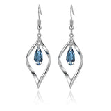 Silver Drod Dangle Earrings with Sapphire Teardrop Crystal for Women