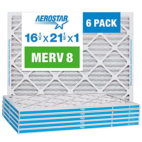 Aerostar 16.5x21.5x1 MERV 8 - 6 Count - High Efficiency Pleated HVAC, Furnace & Air Conditioner Filters - Removes Dust, Lint, Mold & Allergy-Causing Pollen