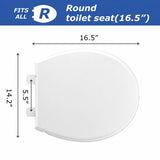 Round Toilet Seat, Slow Close, White Plastic, Never Loosen, 16.5”
