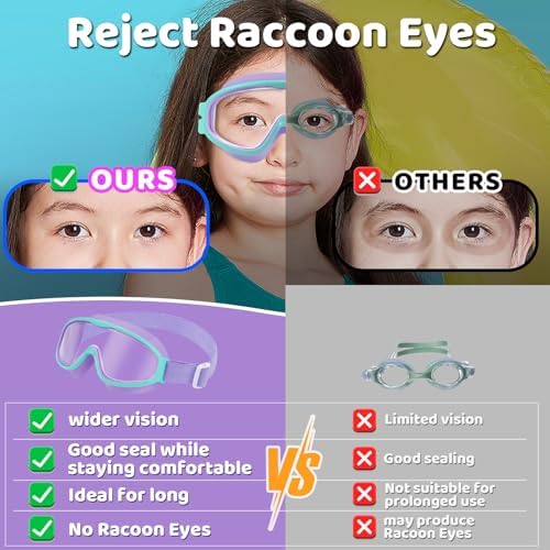 Vvinca Kids Goggles with Comfort Fabric Strap, Kids Swim Goggles Wide View Anti-Fog/UV No Leaking Swimming Goggles for 3-14