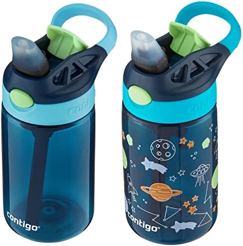 Contigo Kids Water Bottle with Redesigned AUTOSPOUT Straw, 14oz., 2 Pack, Blueberry and Blue Raspberry & Blueberry and Blue Raspberry with Cosmos