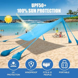Beach Tent Sun Shelter, Beach Shade Canopy UPF50+, 10x10ft Canopy Tent with 8 Sandbags, Sand Shovels, Ground Pegs & Stability Poles, Pop Up Shade Tent for Beach, Camping, Fishing